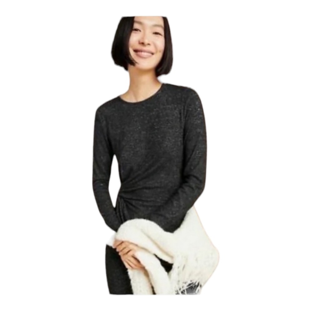 🏷️ ANTHROPOLOGIE/Moth Ruched Waist Sweater Dress MEDIUM Heather Charcoal EUC!